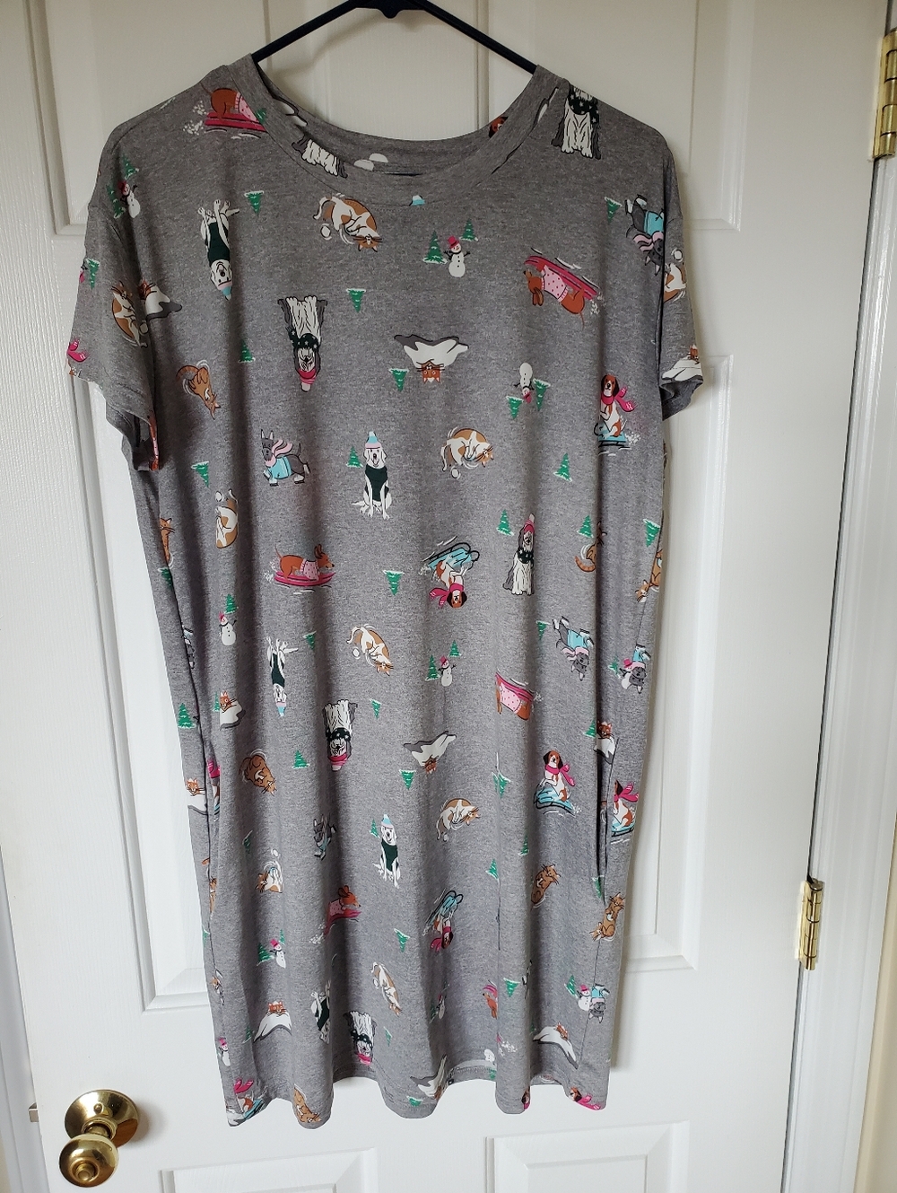 Joyspun S-M Dog & Cat Pocket Print Nightshirt/Nightgown